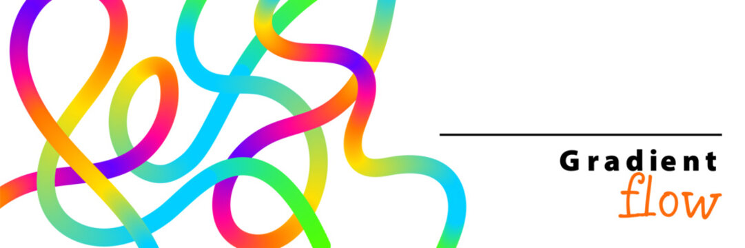 Gradient Line Shapes combined with geometric shape and spiral loopable elements in rainbow color gradient. Vector illustration for futuristic technology poster, modern logo and vibrant backgrounds