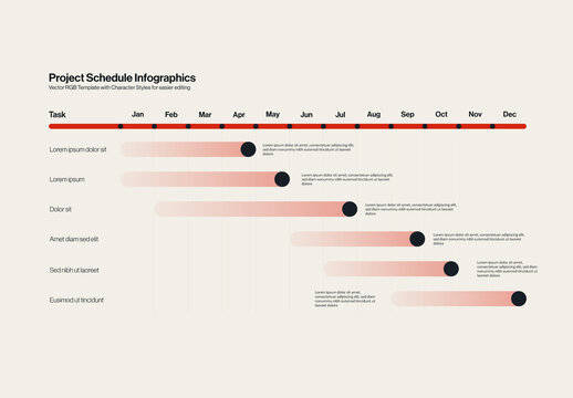 Project Schedule Timeline Infographic Template with Slide Bars Minimal Design