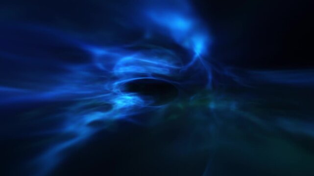 Abstract blue volumetric light cloud with glowing energy, slowly rotating around its axis and continuously morphing. Soft, fluid shapes create a sense of depth. Seamless looping animation.