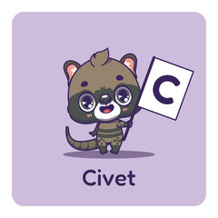 Naklejka premium Cute civet holding flag with letter C for fun educational purposes, illustrations