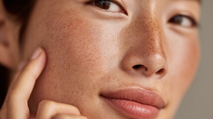 Fototapeta premium Close-up of a young Asian woman with flawless skin and soft features.