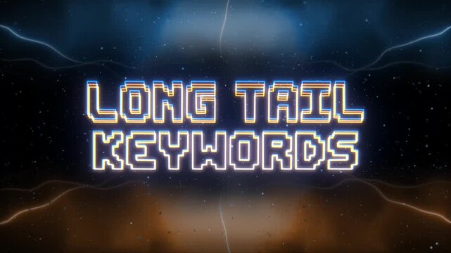 Long Tail Keywords Neon text with retro style background