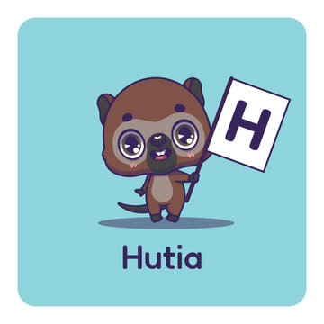 Cute hutia holding flag with letter H for fun educational purposes, illustrations