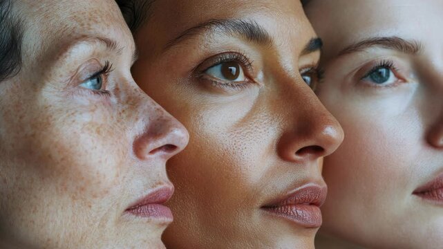Portrait of three women with skin conditions.
