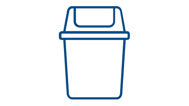 Blue line vector icon of a trash can with a swing lid, ideal for waste management, recycling, and cleaning service graphics. Minimalist flat illustration for web, mobile apps, and UI design.