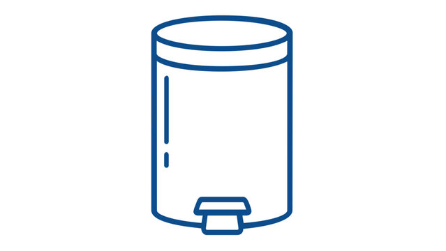 Blue line icon of a pedal trash can for household cleaning and waste management. Minimalist vector illustration of a dustbin with a foot pedal. Scalable flat design for sanitation and hygiene.