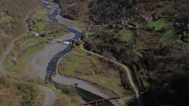 Aerial views of the stunning gorge in Machakhela National Park near Batumi. Adjara. Georgia.