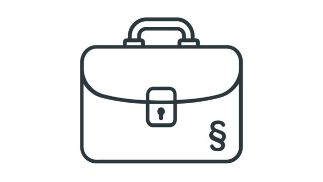 Professional law firm line icon vector illustration featuring a briefcase with a paragraph symbol, representing legal justice, attorney services, judicial system, and corporate law concepts.