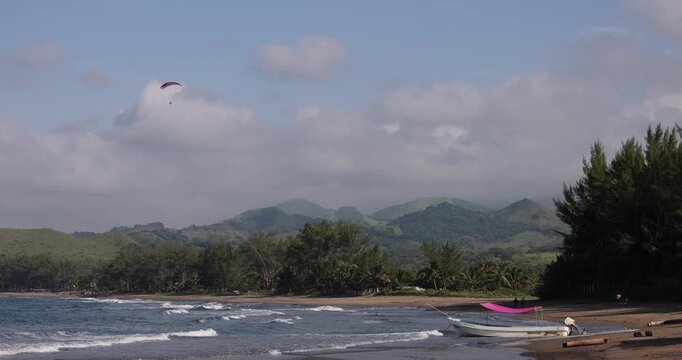 Boats line the shore of Roca Partida Beach in Arroyo de Liza, Veracruz, Mexico.
