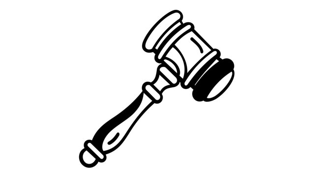 Minimalist vector icon illustration of a judge's gavel representing legal justice, law, and order. Scalable black and white line art design for courtrooms, auctions, and legal services. AI-generated.