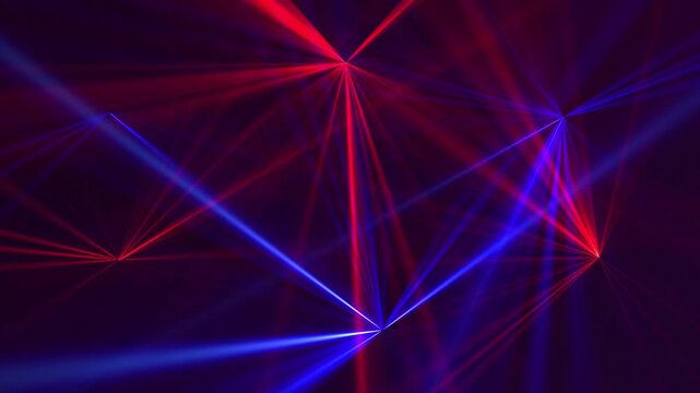 High speed laser light show on black background with flashing blue and red laser beams. This music performance and nightlife background animation is full HD and a seamless loop.