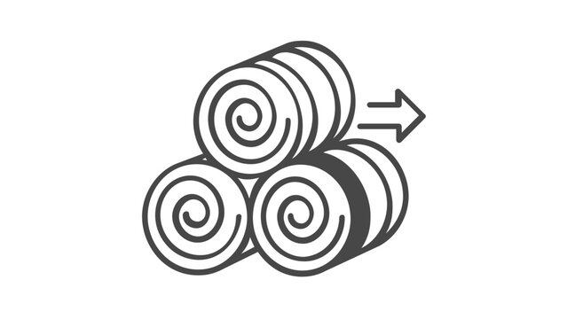 Minimalist vector icon illustration of stacked round hay bales with an arrow, representing agricultural harvest, fodder storage, livestock feed transport, and farming industry supply logistics.