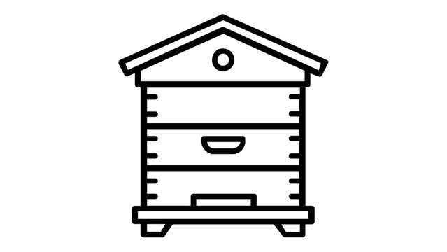 Apiary habitat vector illustration for sustainable honey production and beekeeping, minimalist wooden hive icon representing pollination services and nature conservation.