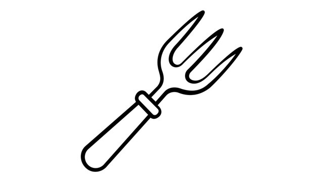 Pitchfork vector icon illustration for agriculture and farming. Minimalist black line art of a garden fork tool, perfect for gardening, harvesting, and rural farm themes. Scalable flat design.