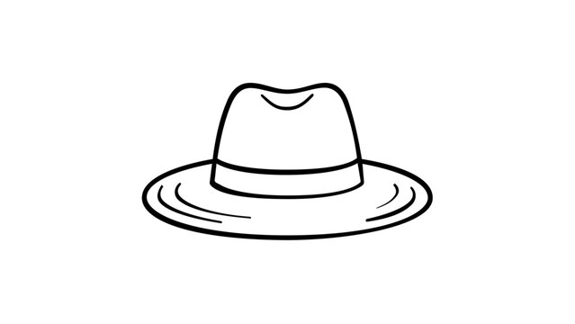 Minimalist Scarecrow Hat Vector Icon Illustration, Simple Black Line Art of a Classic Wide-Brimmed Farmer Hat for Agriculture, Gardening, and Rural Life Design Projects, Scalable Graphic.