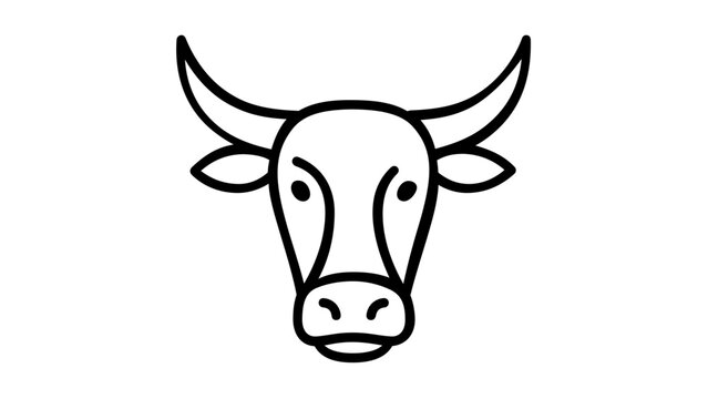 Minimalist bull head vector icon illustration. Line art cow face for agriculture and farming logo design. Scalable black and white steer head symbol for ranching and livestock branding.