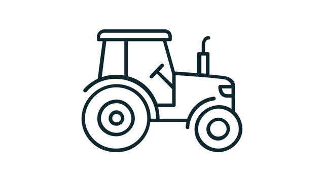 Minimalist Tractor Vector Icon Illustration for Agriculture and Farming Projects. Scalable Flat Line Art Design of Agricultural Machinery, Farm Equipment, and Rural Harvest Vehicle.