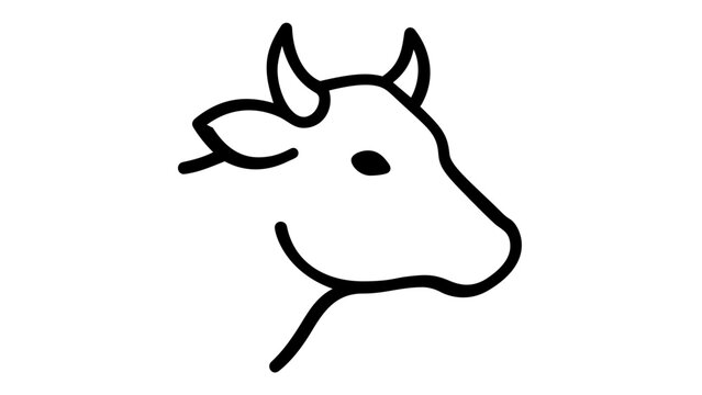 Minimalist cow head vector icon illustration featuring clean black line art of a bull or ox profile, perfect for agriculture, dairy farming, livestock branding, and organic food logo design.