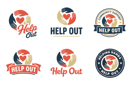 Community support logos with helping hands and heart iconography