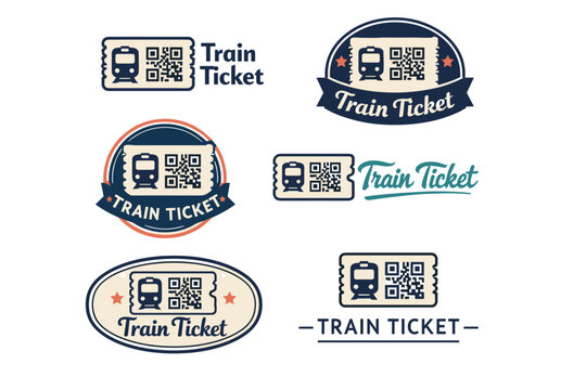 Retro-inspired train ticket emblems with qr codes for easy travel access