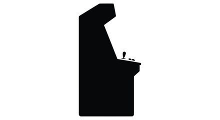 Black arcade game cabinet silhouette against a stark white background simple design © RASHIDA