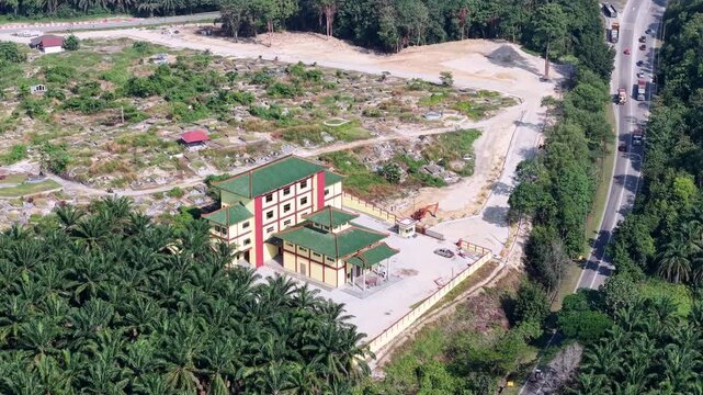Aerial View Ulu Choh Temple Compound Beside Palm Plantation