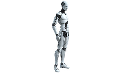 Full Body Standing Cyborg Robot Man with Metallic Armor and Cybernetic Parts Isolated on Transparent Background 3D Illustration. Professional 3D render of a futuristic cyborg man standing. High-detail © FraP 2D