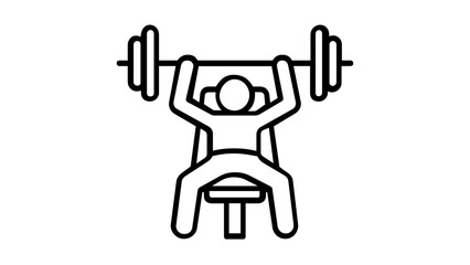 Naklejka na ściany i meble Minimalist vector icon illustration of a person performing a bench press with a heavy barbell on a weight bench, ideal for fitness, gym, bodybuilding, strength training, and workout applications.