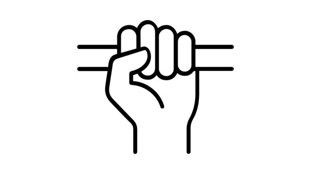 Lat pulldown line icon vector illustration showing a hand gripping a bar for gym workout, strength training, and bodybuilding. Minimalist flat design for fitness apps and health websites.