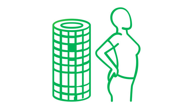 Minimalist green gradient vector illustration icon of a person standing beside a professional boxing punching bag for fitness training, gym workout, and combat sports exercise routine.