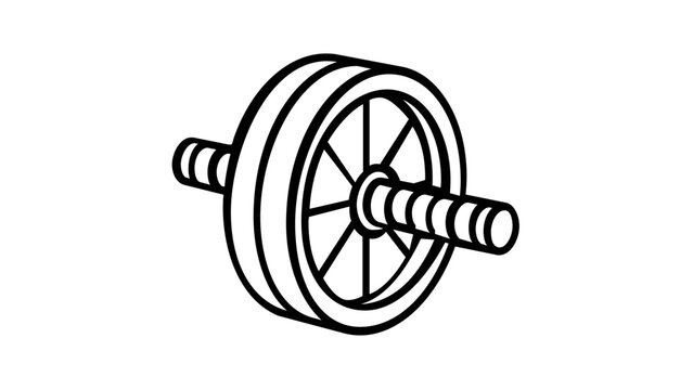 Ab roller vector icon illustration for fitness and core workout. Minimalist black and white line art of an abdominal wheel exercise equipment for gym, home training, and bodybuilding.