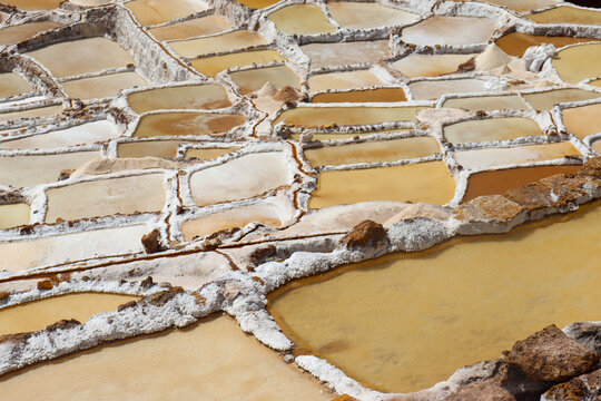 Abstract pattern of the ancient Maras salt mines (Salineras de Maras) in the Sacred Valley, Peru
