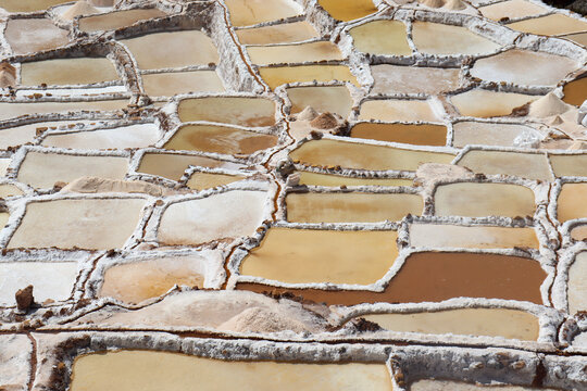 Abstract pattern of the ancient Maras salt mines (Salineras de Maras) in the Sacred Valley, Peru
