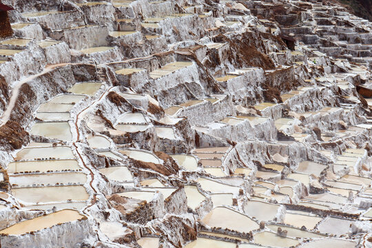 Abstract pattern of the ancient Maras salt mines (Salineras de Maras) in the Sacred Valley, Peru