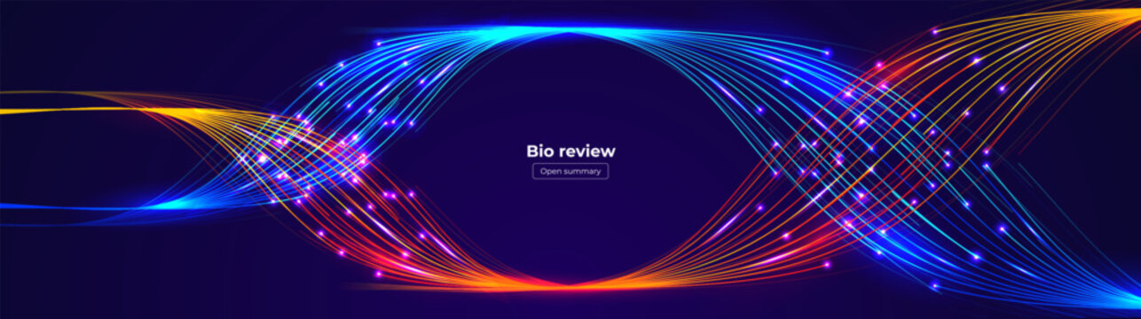 Bio Genomics DNA Helix Biotech Glowing Connected Lines. Synapse Diagnostics Research Analysis and Transit, Neural Healthcare, Data Visualization. Neon Wave Abstract Background. Vector Illustration.