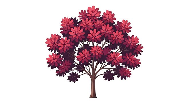 Vibrant pink and purple tree with lush flowers on brown branches