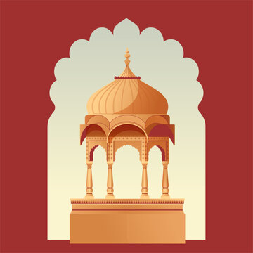 Jharokha and Chhatri - Semi-open, Elevated, Dome-Shaped Pavilions Elements - Stock Illustration