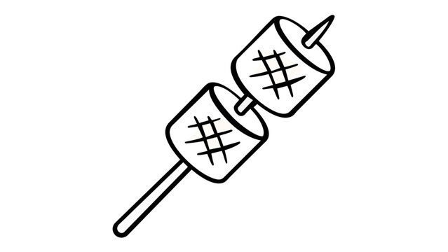 Minimalist Vector Illustration of Two Roasted Marshmallows on a Stick, Flat Line Icon for Camping and Outdoor Activities, Scalable AI-Generated Graphic for Summer Campfire and Sweet Dessert.
