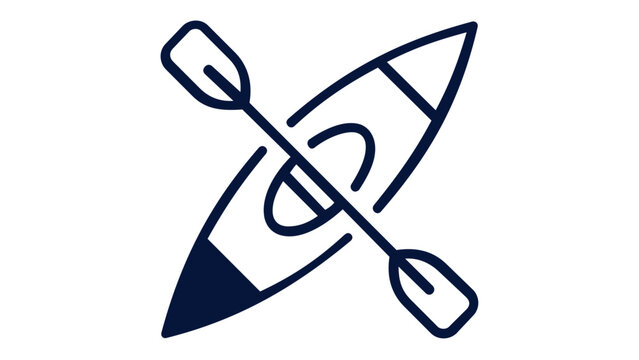 Minimalist kayak with paddle vector icon illustration. High-quality line art graphic for water sports, outdoor adventure, camping, and rowing activities. Scalable flat design for web and apps.