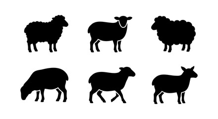 Black sheep silhouette collection, set of 6 farm animal vector icons, minimalist livestock silhouettes for agriculture branding and wool industry design © Kawsar