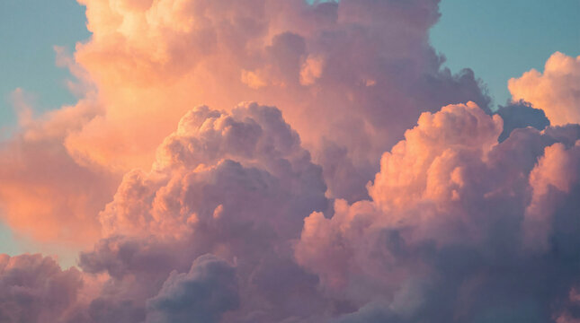 Beautiful pink and purple clouds in the sky during sunset or sunrise with blue background