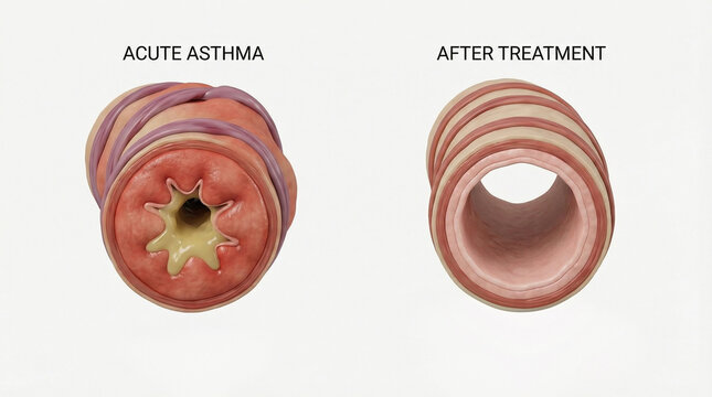Acute Asthma Airway vs Normal Bronchus After Treatment 3D