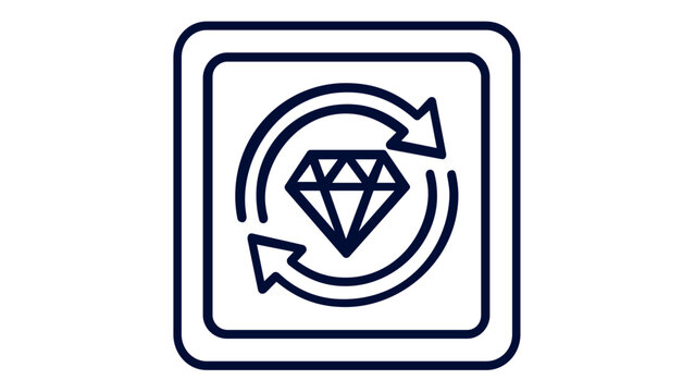 Minimalist Blockchain and Cryptocurrency Vector Icon Illustration Featuring a Diamond Symbol with Circular Refresh Arrows for Fintech, Digital Assets, Trading, and Secure Transaction Apps.