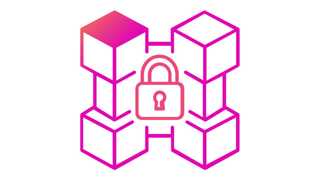 Blockchain Security and NFT Token Vector Icon Illustration Featuring a Padlock and Connected Data Blocks in a Vibrant Gradient Style for Cryptocurrency, Fintech, and Digital Asset Protection.