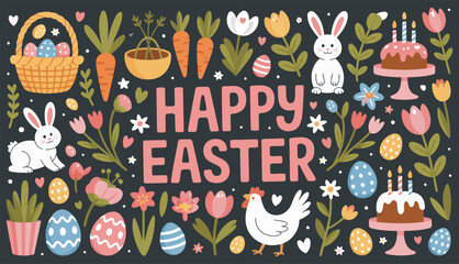 Obraz premium Creative Easter Party Ideas with Bright Flowers and Cute Bunnies