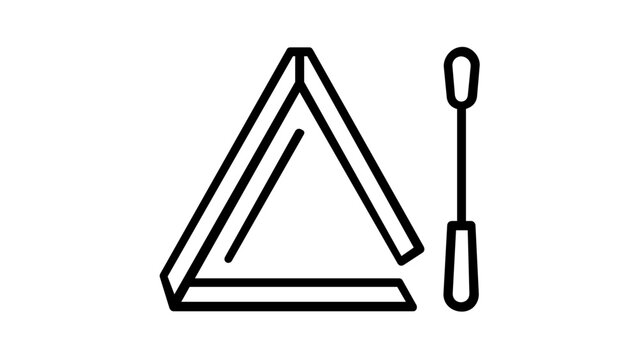 Minimalist vector icon illustration of a triangle musical percussion instrument with a metal beater, perfect for music education, orchestra, and band design projects, scalable line art.