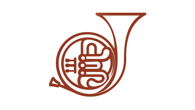 Elegant copper gradient French horn vector icon illustration, minimalist brass musical instrument line art for orchestra, symphony, and jazz design, scalable AI-generated graphic on white background.