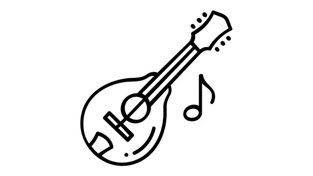 Minimalist Mandolin Vector Icon Illustration with Musical Note, Stringed Instrument Line Art Graphic for Music Education, Folk Music, and Performance Design Projects, Scalable AI-Generated Art
