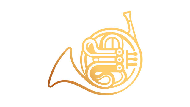 Golden French horn vector icon illustration, elegant minimalist brass musical instrument design with a luxury gradient, scalable flat art for orchestra, jazz, and classical music themes.