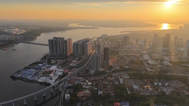 Johor Bahru city skyline with Johor Strait in the background